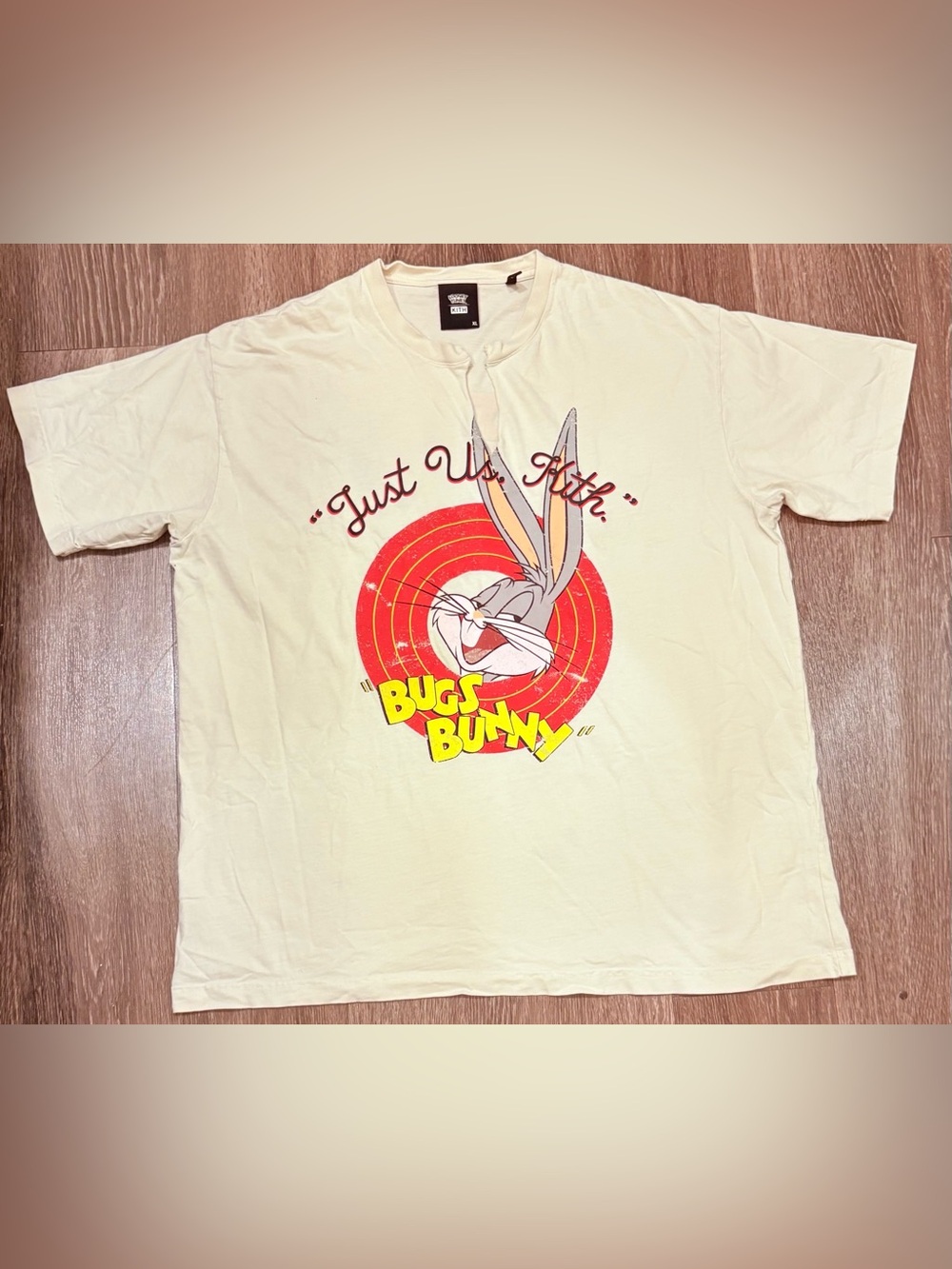 Kith x Looney Tunes Bugs Vintage tee in Turtledove features a Just Us Kith XL